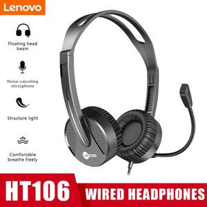 Hörlurar Lenovo Lecoo HT106 Wired Gaming Headset med Mic Noise Reduction hörlurar Stereo över huvudet hörlurar för PC -dator bärbar dator