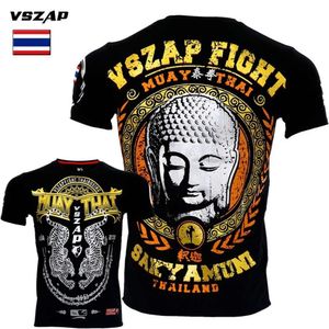 Vszap Fiess Short-sleeved Thai Boxing MMA T-shirt Cotton Gold and Sier Buddha Head Martial Arts Personality