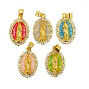 Anhänger Halsketten Mode Oval Katholische Jesus Halskette Vergoldet Zirkon Neon Emaille Schmuck DIY Herstellung Amulett Zubehör
