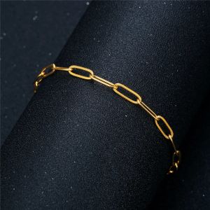 Trendy Chain Men Bracelet Punk 14k Yellow Gold 4mm Width Paperclip Link Chain Bracelet For Men Women Jewelry Braslet 2024