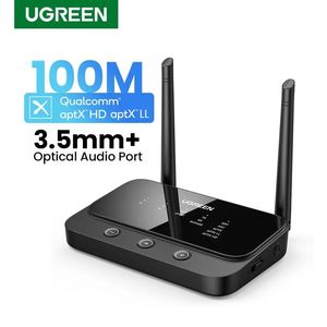 Anslutningar ugreen 100 m lång räckvidd Bluetooth 5.0 sändarmottagare aptx ll aptx hd ljudadapter trådlös ljuddongel för TV hem stereo