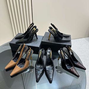 Patent deri sivri uçlu slingback elbise ayakkabıları sandaletler deri dış taban 10 cm stiletto topuk pompalar kadın lüks tasarımcı partisi akşam ayakkabıları 35-40