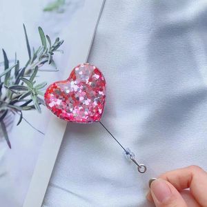 Portachiavi Glitter Retrattile Cuore Tirare Badge Reel ID Cordino Nome Tag Porta carte Bobine Recoil Catena Clip Portachiavi esterno