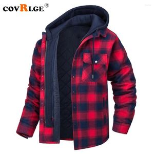 Men's Jackets Covrlge Winter British Style Flannel Plaid Thick Thermal Casual Hooded Windbreaker Coats Outerwear MWJ339