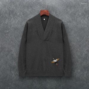 남자 스웨터 겨울 스웨터 패션 풀오버 한국 캐주얼 v- 넥 니트웨어 복고풍 의류 큰 중국 패턴