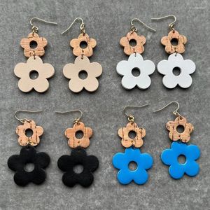 Dangle Earrings Linked Cork And Leather Daisy Flower For Women Cute Cowgirl Power Jewelry Wholesale