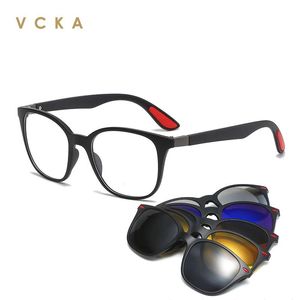 Солнцезащитные очки Vcka 6 в 1, поляризационные солнцезащитные очки для мужчин и женщин, очки с магнитной клипсой Tr90, оптическая оправа для очков по рецепту, магнитные очки