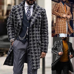 Herrjackor retro mode mogna eleganta långärmade mensjacka faller vinter lång kostym krage tryckt män design vindbrytare