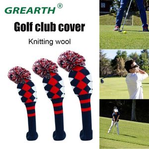 3Pcs Pom Knitted Golf Club Head Covers for Woods Driver Fairway Hybrid with Number Tag 3 5 7 X Drop 240108