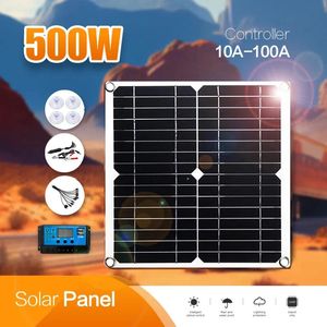 500W Solar Panel Flexble 12V Battery Charger Dual USB With 60A 100A Controller Cells Power Bank for Phone Car Camping 240108