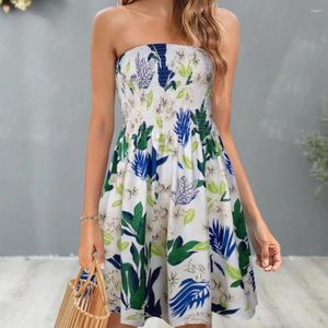 Casual Dresses Women Summer Dress Off Shoulder Bandeau Sleeveless Backless Bohemian Floral Printed Elastic Bust Vacation Beach