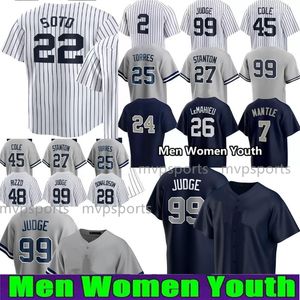 99 Aaron Judge Jerseys Mens Youth Juan Soto Derek Jeter Kids Baseball Jerseys Sydd Blue White