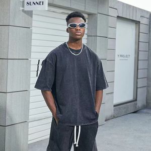 Tüm pamuklu kısa kollu cadde moda marka yıkanan tasarım tişört eski karanlık baskılar Avrupa ve Amerika Birleşik Devletleri gevşek moda hip hop retro pamuk trendi yapmak