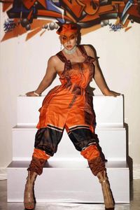 ステージウェアオレンジ色のオレンジ色のオレンジ色の女性のための帽子ファッションショーモデル衣料ヒップホップダンスパフォーマンス衣装パーティークラブウェアレイブ衣装