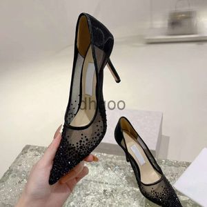 Designer Casual Sandaler Luxury Designer High Heels Breattable Mesh Transparent Crystal Sparkling Women's Wedding Dress 8.5cm