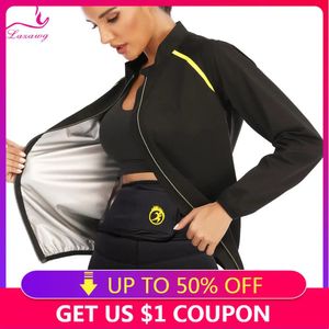 Jackets Lazawg Women Sauna Suit for Weight Loss Sweat Jacket Long Sleeve Slimming Top Fat Burner Body Shaper Workout Sportwear Gym