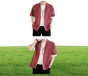 Mężczyźni bawełniana kurtka lniana w stylu China Kongfu luźne kimono krąbika płaszcz otwarty ścieg płaszcz męski wiatrak 5xl y2010263710948