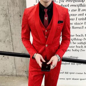 Ternos masculinos de luxo azul para homens preto vermelho branco rosa impressão casamento smoking fumar homme mariage traje 3 peça