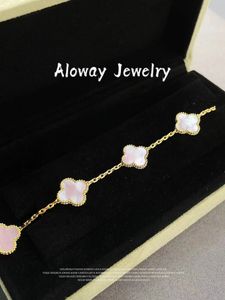 Top Quality Gold Bracelet van & cleef mother of pearl V Gold Five Flower Bracelet Female Plated 18K Natural Chalcedony Crystal Fritillaria Chalcedony with box