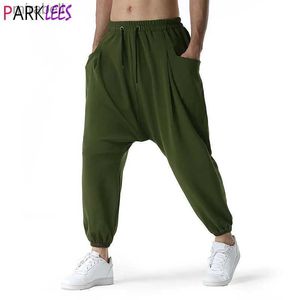 Erkek pantolon ordusu yeşil bülbeli cin boho yoga harem pantolon pamuk düşük damla kasık joggers eşofmanları erkek gündelik hippi sokak kıyafeti pantolonlar yq240108