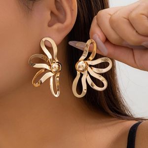 Stud Earrings Salircon Gothic Hollow Metal Flower Fashion Aesthetics Half Women's Party Statement Jewelry Gift