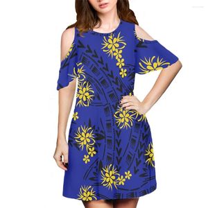 Party Dresses Polynesian Tribal Clothing Blue Frangipani Flower Print Custom SHORT STEVE LOOK SUNDRESS