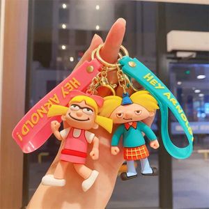 Portachiavi Anime Hey Arnold Figura Portachiavi Cartoon Cute Shortman Borsa Pendent KeyrCar Key Ornamenti Accessori Regalo di Natale per bambini J240108