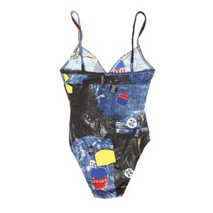 Denim blå tryckt badkläder designer en bit baddräkter mode monokini sexig bikini set kvinnor märke strandkläder lyxband push up bathing kostymer xl snabb frakt