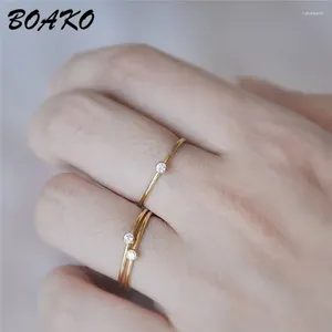 Простые золотые кольца с боковыми камнями BOAKO для женщин, свадебное обручальное кольцо с кристаллом, тонкий палец, повседневные ювелирные изделия для конвенций, пара Bague Femme