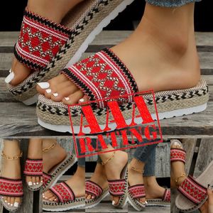 designer slides Ethnic Style Large Size Womens mule Thick Bottom Fish Mouth Hemp Rope Candy Color platform Slippers Manufacturer Wholesale us 4.5-11