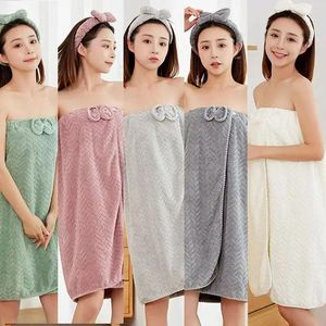 Handduk 4-delad Set Bath Comfy Absorbent Microfiber Women's Version Tube Top Bow Dress Shower Bastu Spa Body Robe