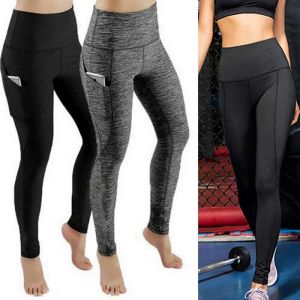 Ladies Solid Color Women Sports Leggins z kieszenią Push Up Spods Fitness Gym trening jogi Leggins