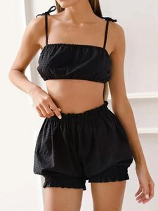 Kvinnors sömnkläder Marthaqiqi Summer Ladies Nightwear Set Sexig snörning Spaghetti Rem Crop Top Pyjamas Shorts Hemkläder för kvinnor
