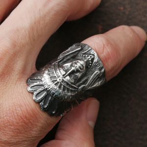 Vintage Indian Chief Ringe für Männer 14K Weißgold Biker Herrenring Riesiger Punk Hip Hop Ring Modeschmuck Geschenk