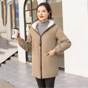 Women's Trench Coats Mid-Iength Hooded Cotton Padded Thicken Coat Womens Parkas Fleece Keep Warm Winter Overcoat Snow Wear Windbreaker Loose