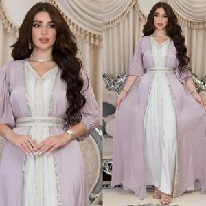 Ethnic Clothing Muslim Women's Rhinestones Light Luxury Dress Abaya Set Bright Silk Satin Three-piece Dresses Abayas For Women Gamis