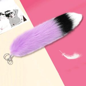 Plush Faux Fur Pendant Keychains Fluffy Artificial Fox Tail Keyrings Women Luxurious Handbags Hanging Ornaments Decorations