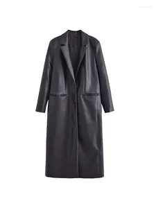 Trench da donna ZADATA 2024 Autunno e inverno Giacca a vento lunga con risvolto semplice e versatile alla moda