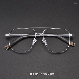 Sunglasses Frames Fashion Retro Pilot Double Bridge Glasses Ultra Light Pure Titanium Eyewear Optical Prescription Eyeglasses Big Size Man