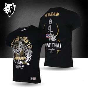 VSZAP Mma Thai Boxing White Lotus Gold Sier Multi Gym Fighter Martial Arts Jujitsu Training T-shirt Fiess Men