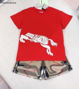 New baby tracksuits designer kids Short sleeved suit Size 100-160 kids Two piece set Round necked red T-shirt and khaki shorts Jan10