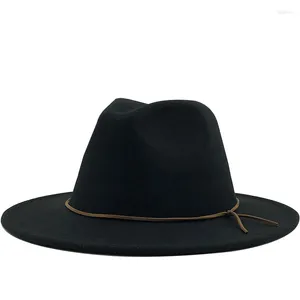 Berets Men Women Wide Brim Wool Felt Jazz Fedora Hats British Style Trilby Party Formal Panama Cap Black Yellow Dress Hat 58-60CM
