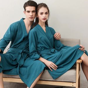 Paar grüner langer Bademantel Frühling Herbst Waffel Robe Kleid V-Ausschnitt weiche Pyjamas trocknen schnell lässige Nachtwäsche Badepyjamas 3XL 240108