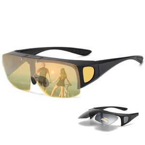 Sonnenbrille, zusammenklappbar, Myopie-Abdeckung, Sonnenbrille, Verfärbung und polarisierte Nachtsicht, gelbe Fahrbrille, Radfahren, Schattenbrille