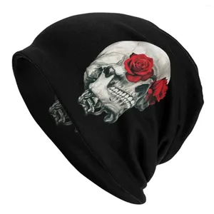 Berets Rose Eye Skull Bonnet Chapéus Hip Hop Street Skullies Beanies Chapéu Dark Death Skeleton para Homens Mulheres Malha Verão Dual-Use Caps