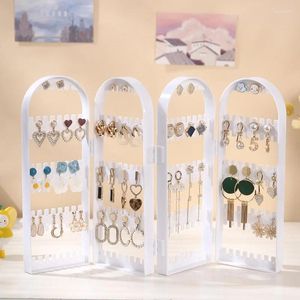 Jewelry Pouches Folding Earrings Studs Display Rack Necklace Shelf Stand Holder 2-6 Fans Panels Screen Organizer Storage Box
