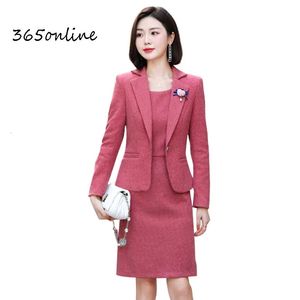 Uniforme formal projeta blazers conjunto para mulheres de negócios ternos de trabalho com vestido e jaquetas casaco senhoras ol estilos oversize 240108