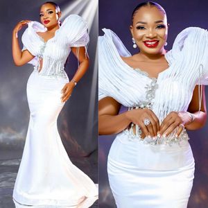 Nigeria South African Prom Dresses Long Mermaid Rehinestones Beaded Sheer Neck White Formal Occasion Evening Gowns Illusion Party Wear Second Reception Gown AM347