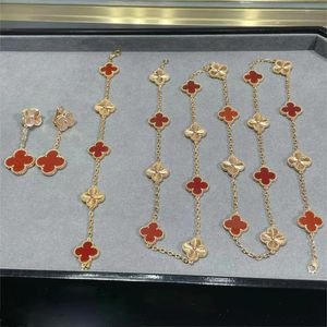 18K Rose Gold 4 Four Leaf Clover Luxury Designer Bracelet Earrings Necklace Jewelry Sets Women Famous Brand Red Stone Bracelets Bangle Ear Rings Necklaces