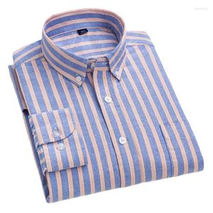 Men's Dress Shirts Casual Cotton Soft Long Sleeve Shirt Oxford Non-Iron Work Striped Blue Spring Social For Men Clothing